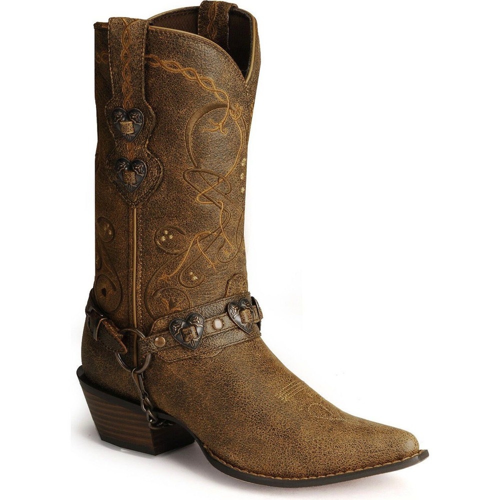 NEW Durango Crush Heart Harness Brown Distressed‎ Western Cowgirl Boots 8.5